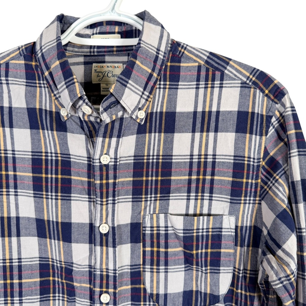 J.Crew Indrian Madras Button Down Shirt Slim Fit Mens S Blue Plaid Long Sleeve